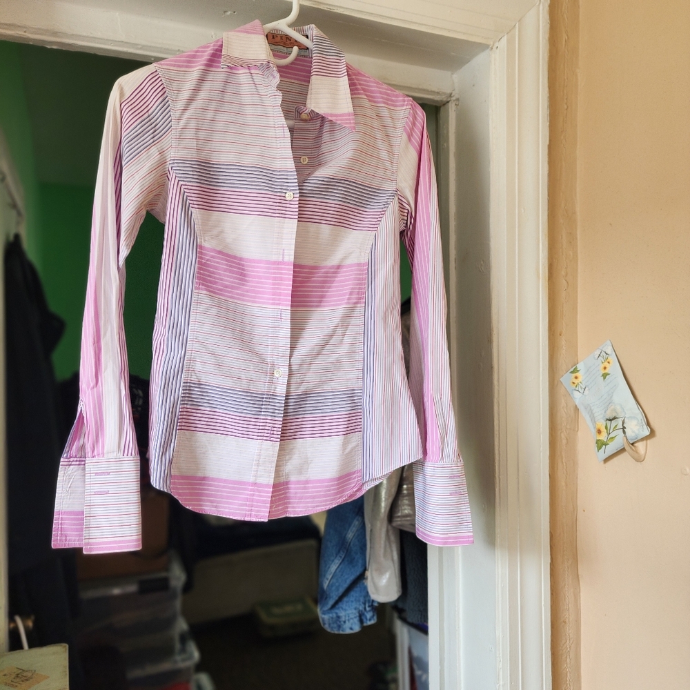 Pink and White Button-Up Shirt - Picture 7 of 8
